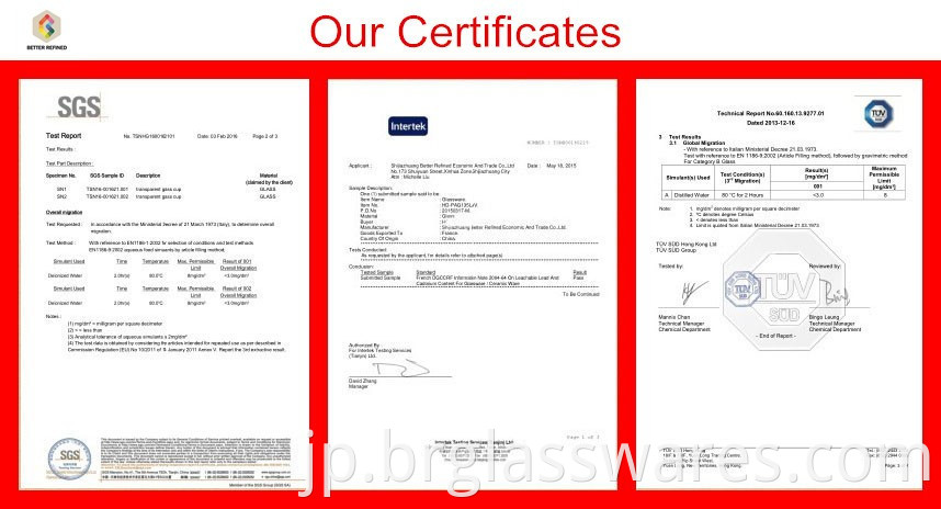 Our Certificate for Blown Decorative Colored Glass Vase